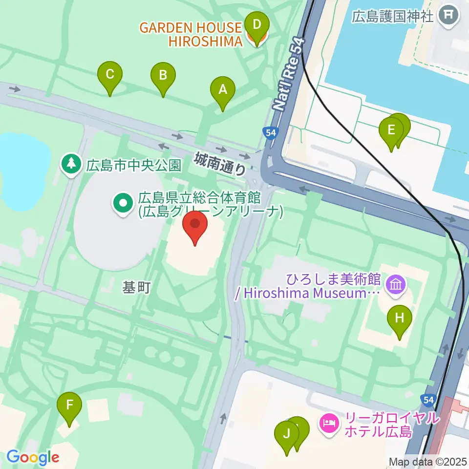 広島県立総合体育館周辺のファミレス・ファーストフード一覧地図
