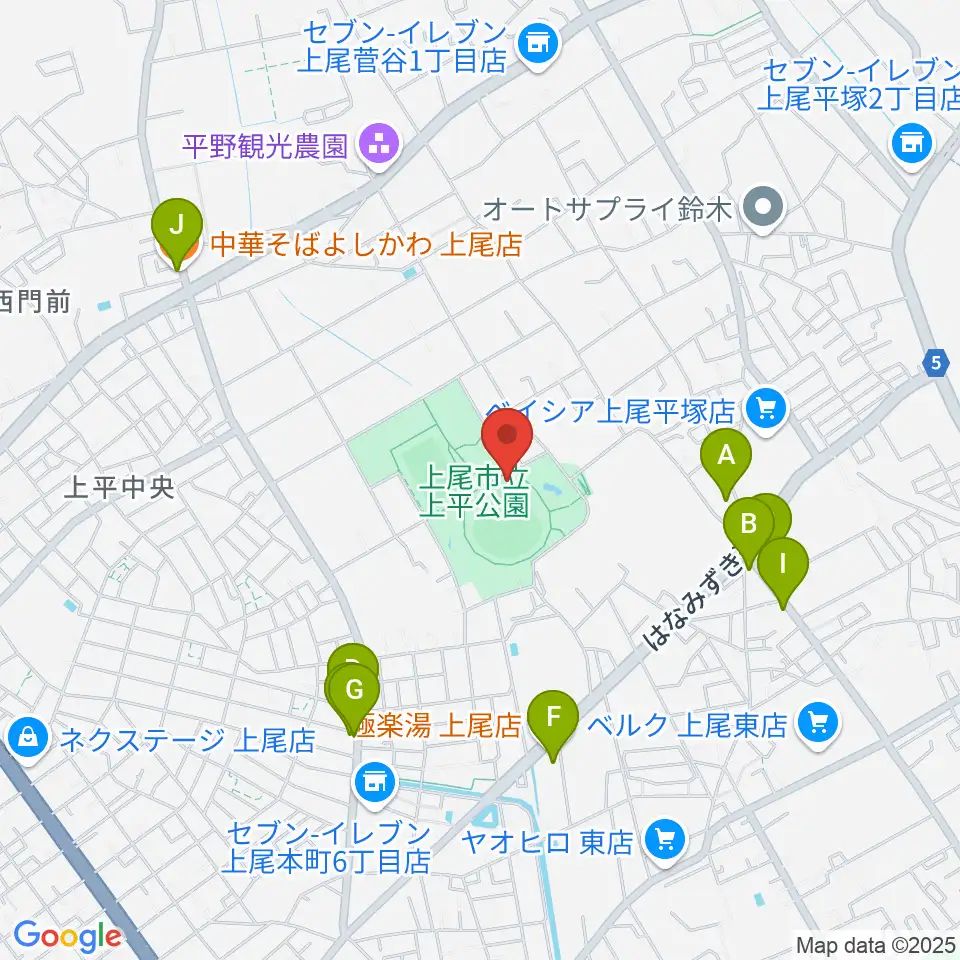 UDトラックス上尾スタジアム周辺のファミレス・ファーストフード一覧地図