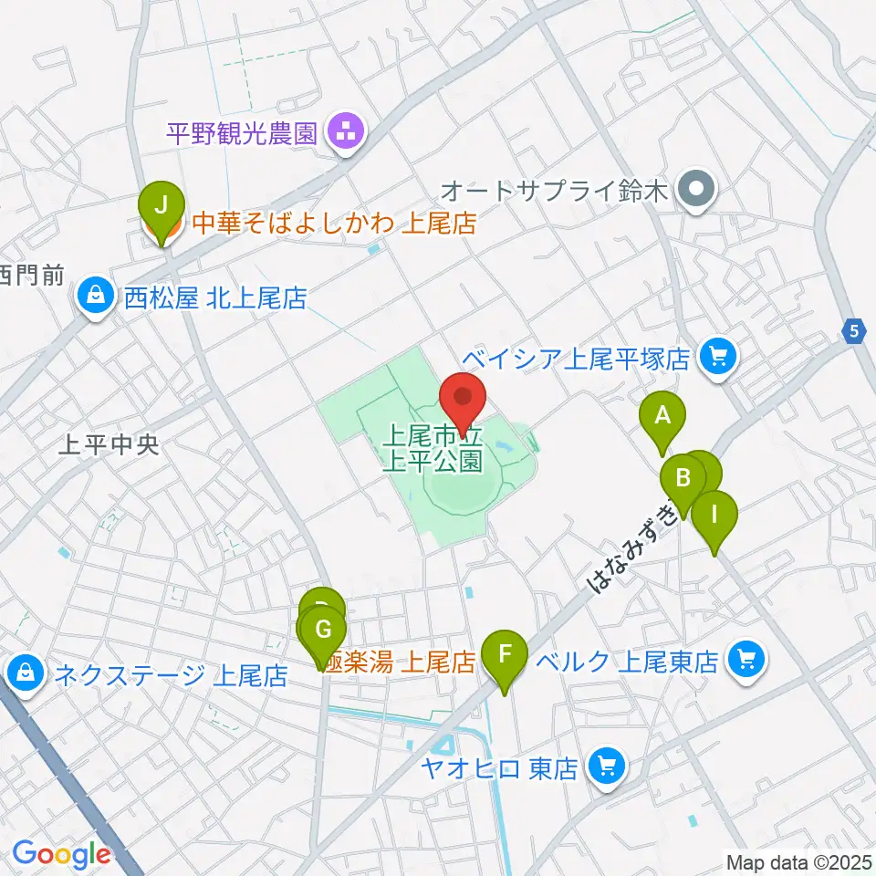 UDトラックス上尾スタジアム周辺のファミレス・ファーストフード一覧地図