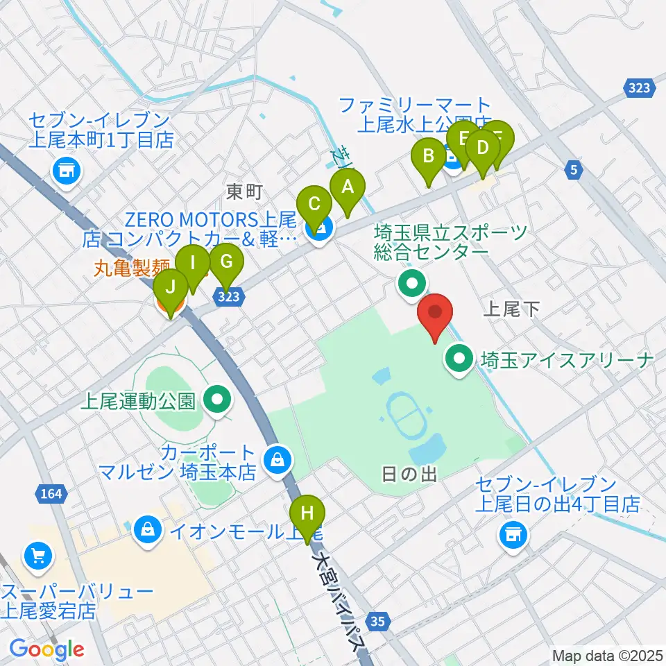 埼玉県立武道館周辺のファミレス・ファーストフード一覧地図