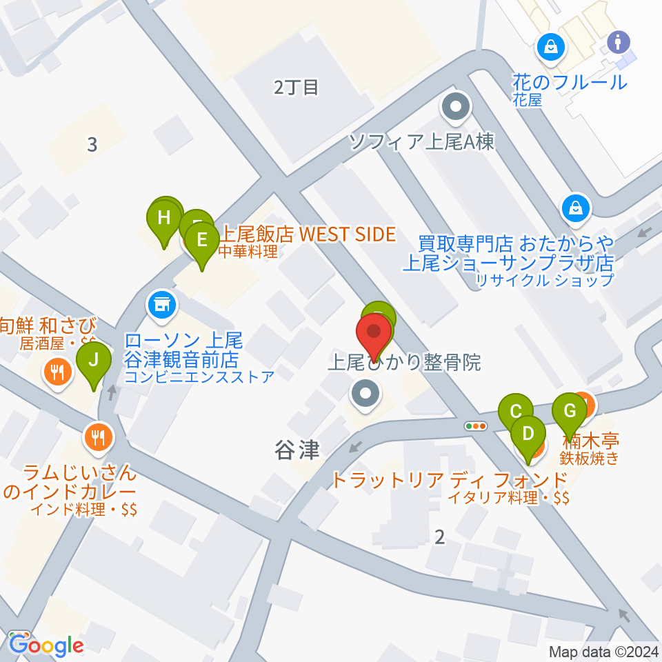 上尾Janny周辺のファミレス・ファーストフード一覧地図