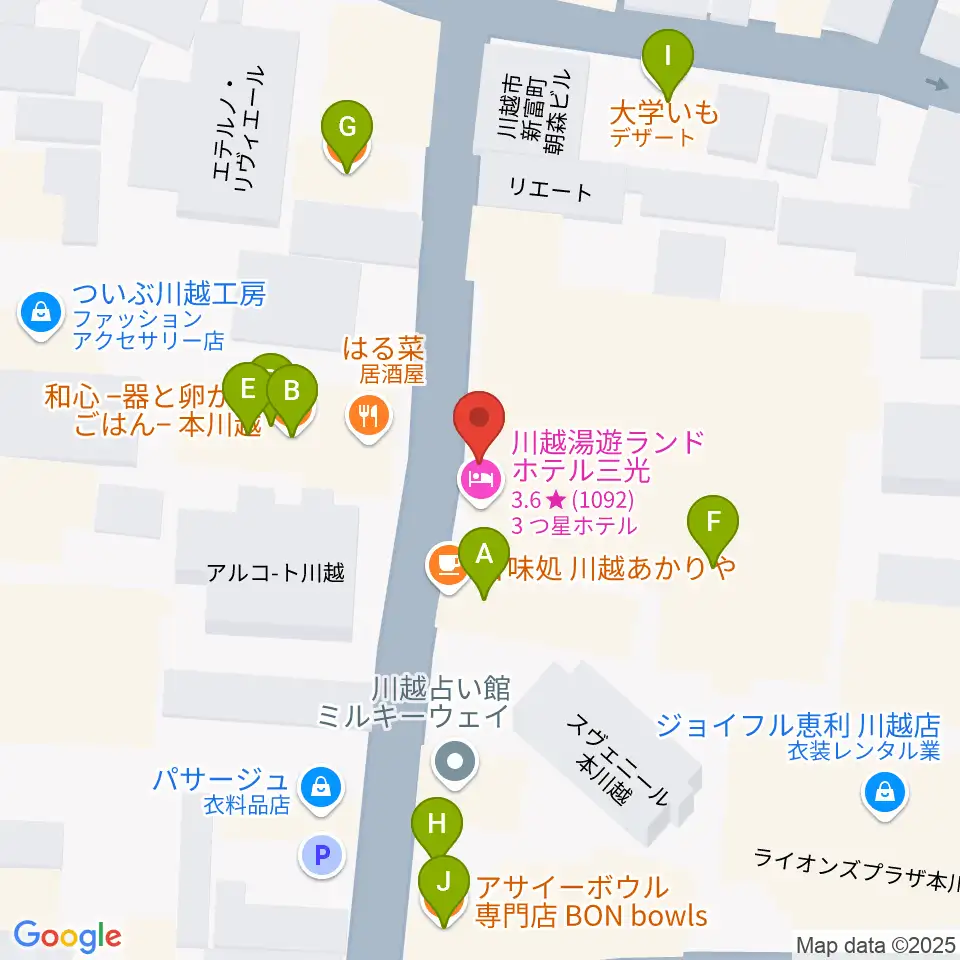小江戸座周辺のファミレス・ファーストフード一覧地図