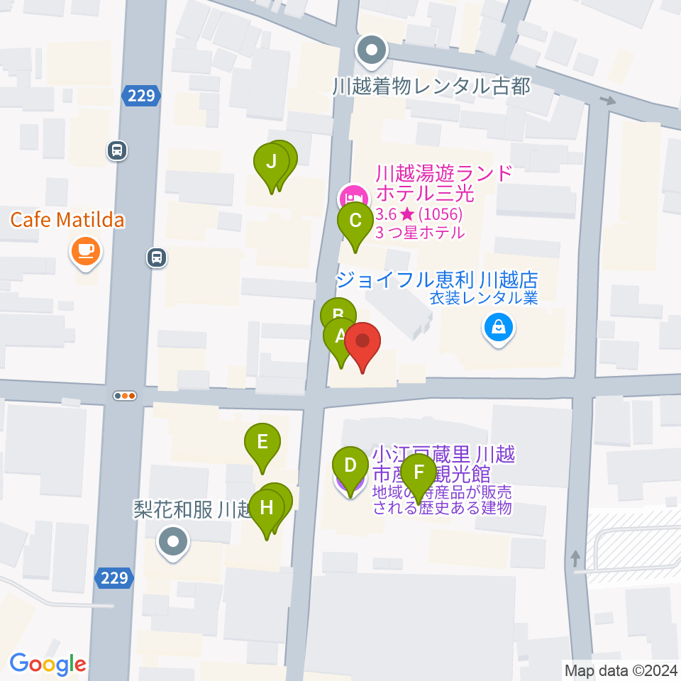 カワイ音楽教室川越センター周辺のファミレス・ファーストフード一覧地図