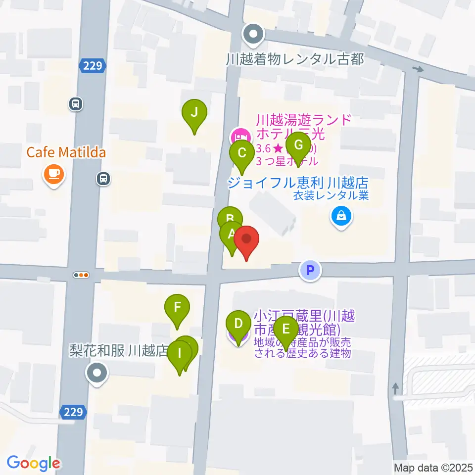 カワイ音楽教室川越センター周辺のファミレス・ファーストフード一覧地図