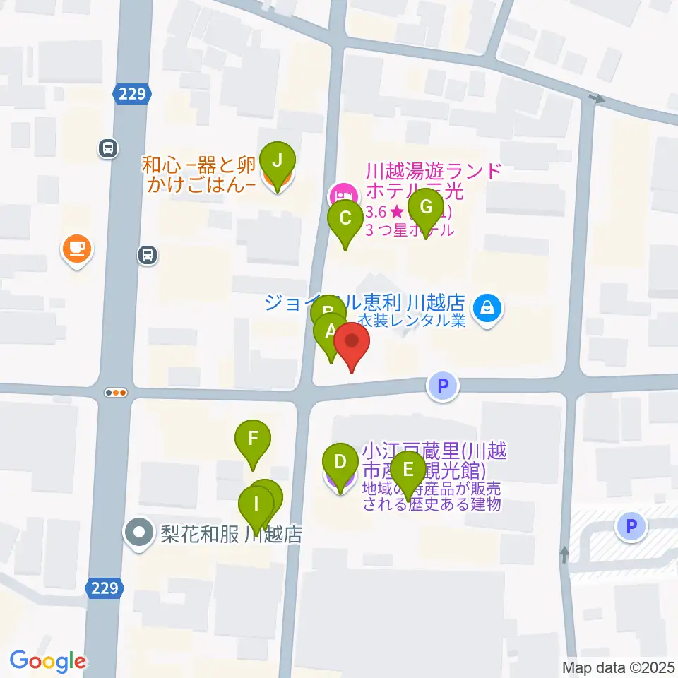 カワイ音楽教室川越センター周辺のファミレス・ファーストフード一覧地図