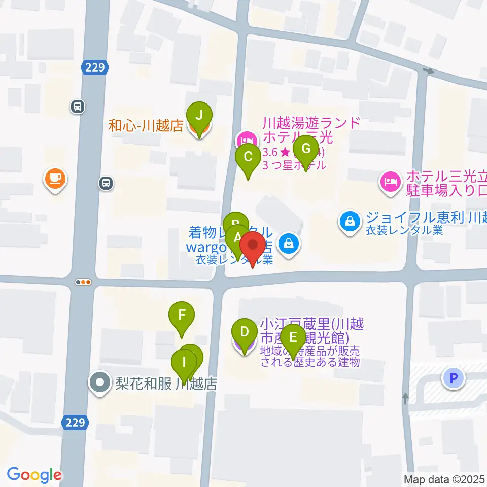 カワイ音楽教室川越センター周辺のファミレス・ファーストフード一覧地図