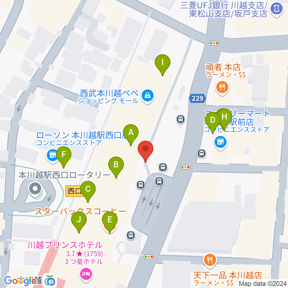 バンダレコード本川越ペペ店周辺のファミレス・ファーストフード一覧地図