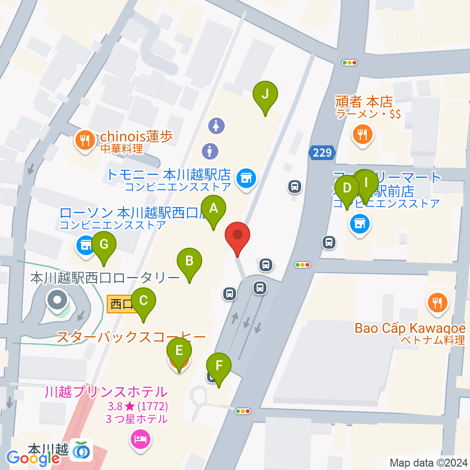 バンダレコード本川越ペペ店周辺のファミレス・ファーストフード一覧地図