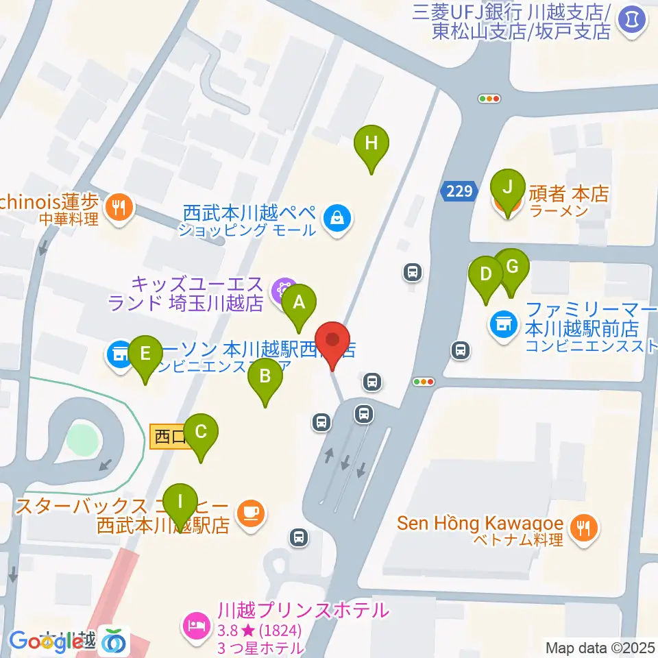 バンダレコード本川越ペペ店周辺のファミレス・ファーストフード一覧地図