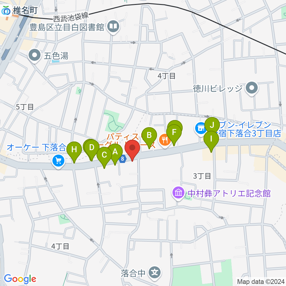 アルル貸しスタジオ・スタジオ銀河周辺のファミレス・ファーストフード一覧地図