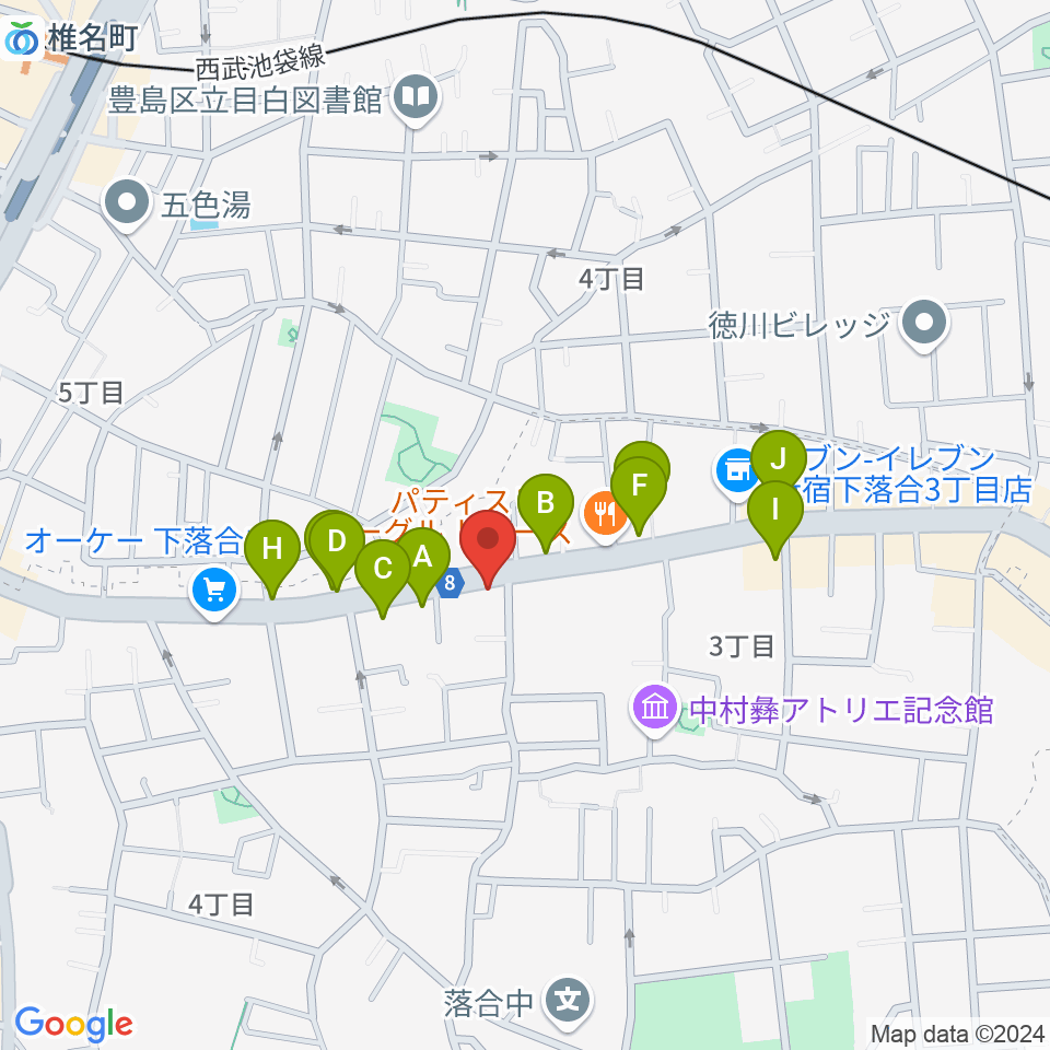 スタジオアルル・スタジオ銀河周辺のファミレス・ファーストフード一覧地図