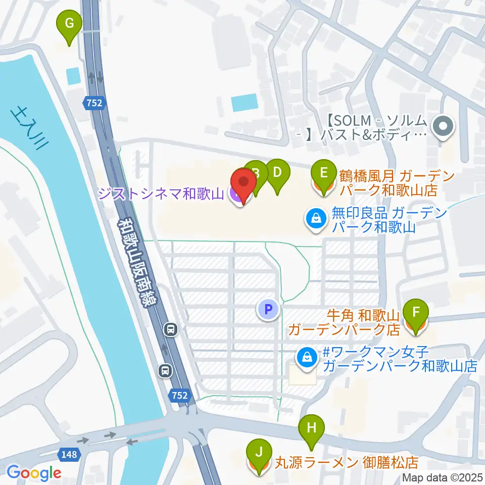 ジストシネマ和歌山周辺のファミレス・ファーストフード一覧地図