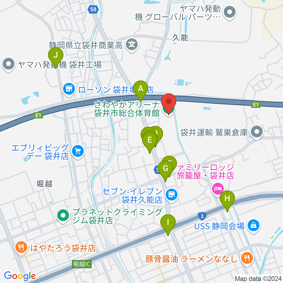 さわやかアリーナ袋井市総合体育館周辺のファミレス・ファーストフード一覧地図