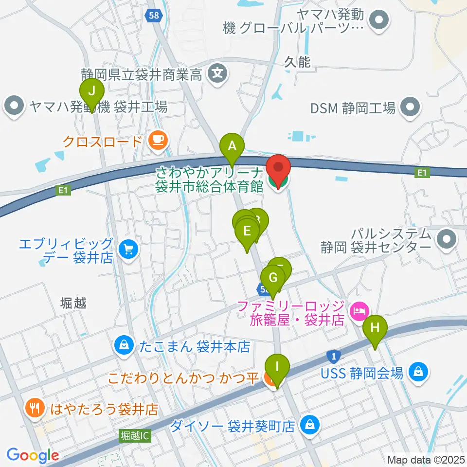 さわやかアリーナ袋井市総合体育館周辺のファミレス・ファーストフード一覧地図