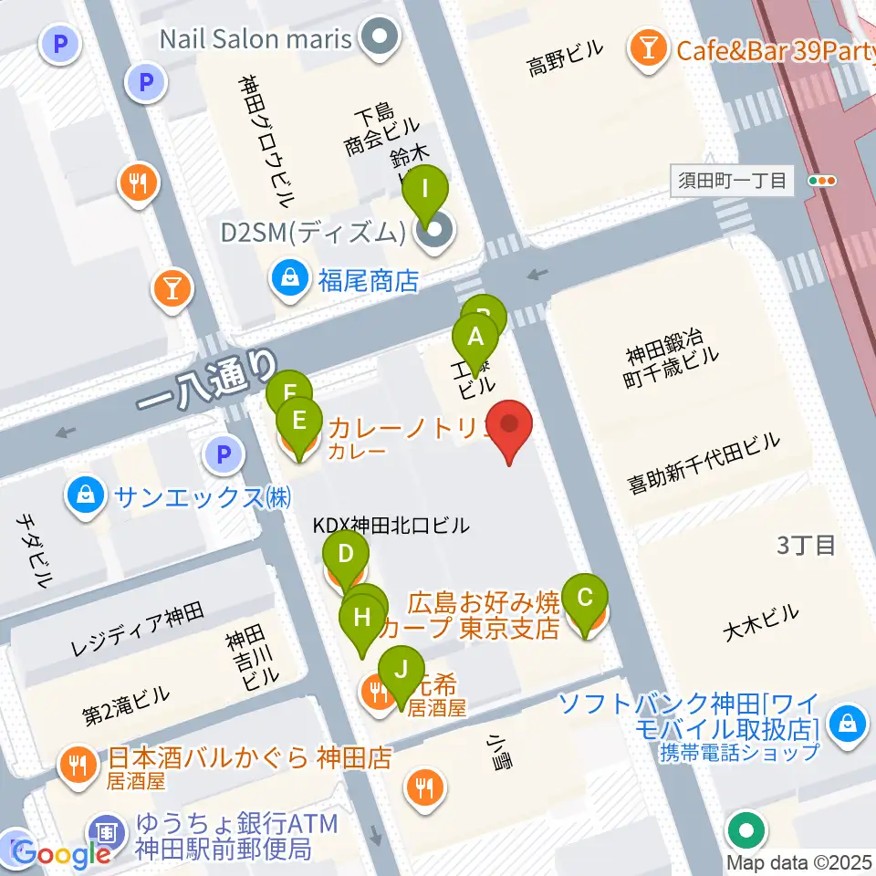バンブルビースタジオ周辺のファミレス・ファーストフード一覧地図