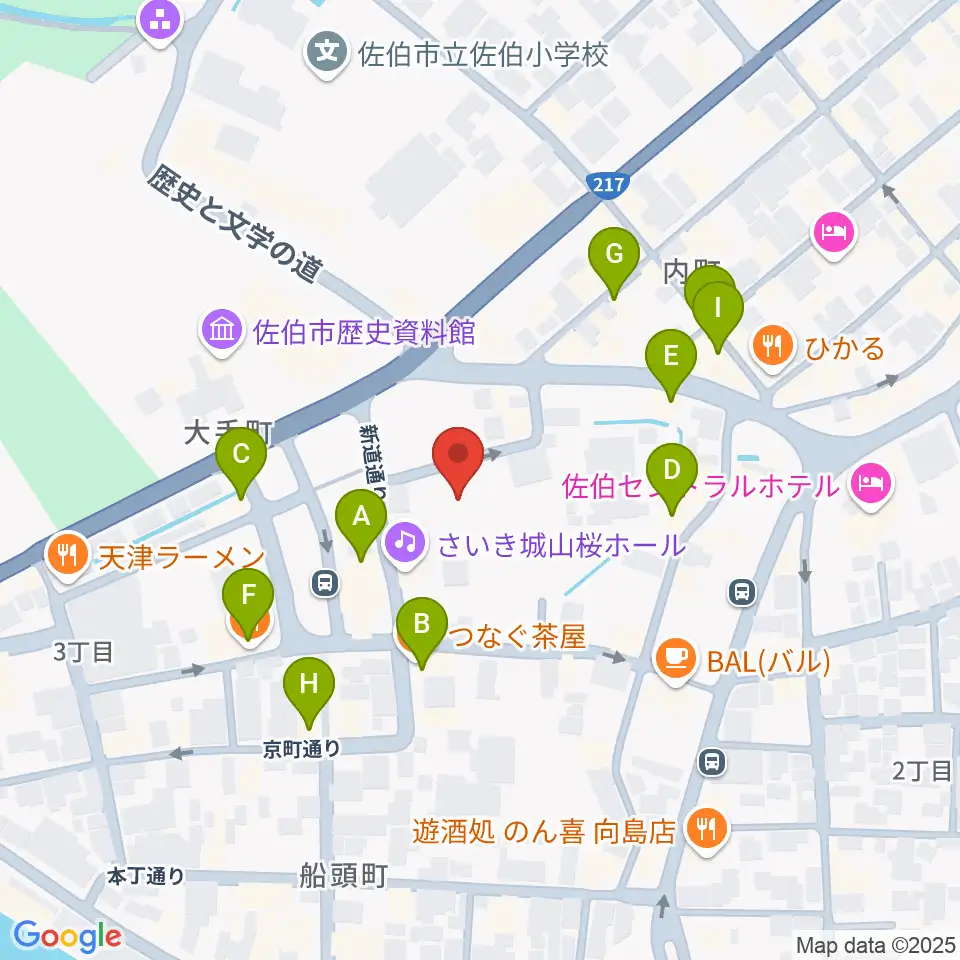 さいき城山桜ホール周辺のファミレス・ファーストフード一覧地図