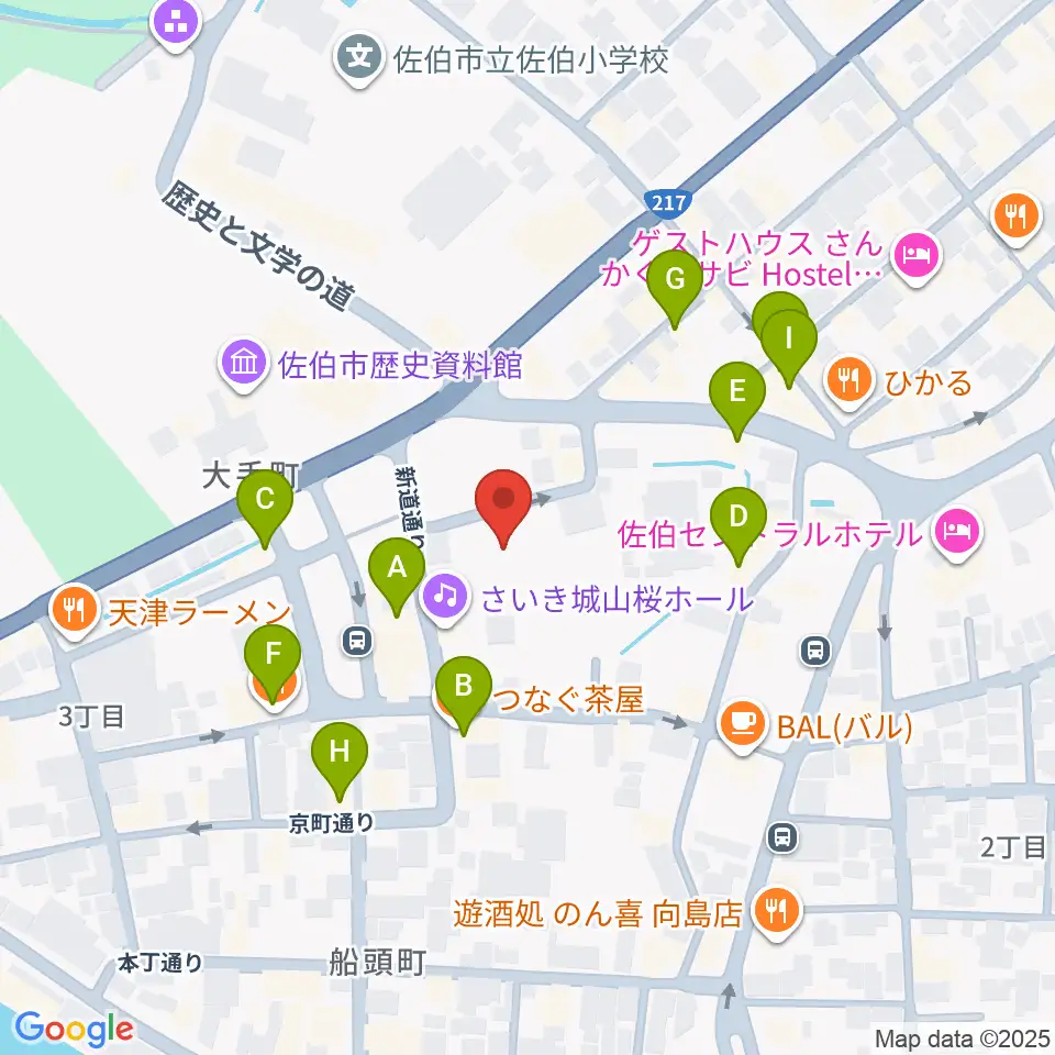 さいき城山桜ホール周辺のファミレス・ファーストフード一覧地図