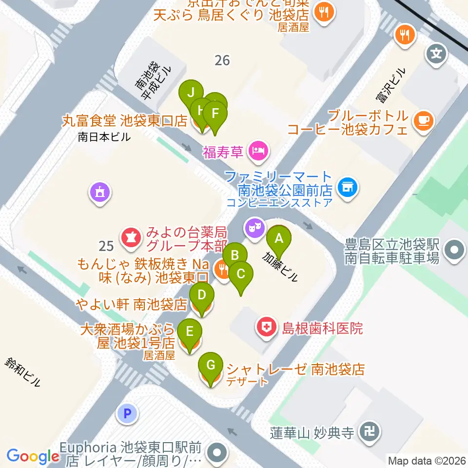 アカペラスタジオbass On Top池袋東口店 周辺のファミレス ファーストフード一覧マップ