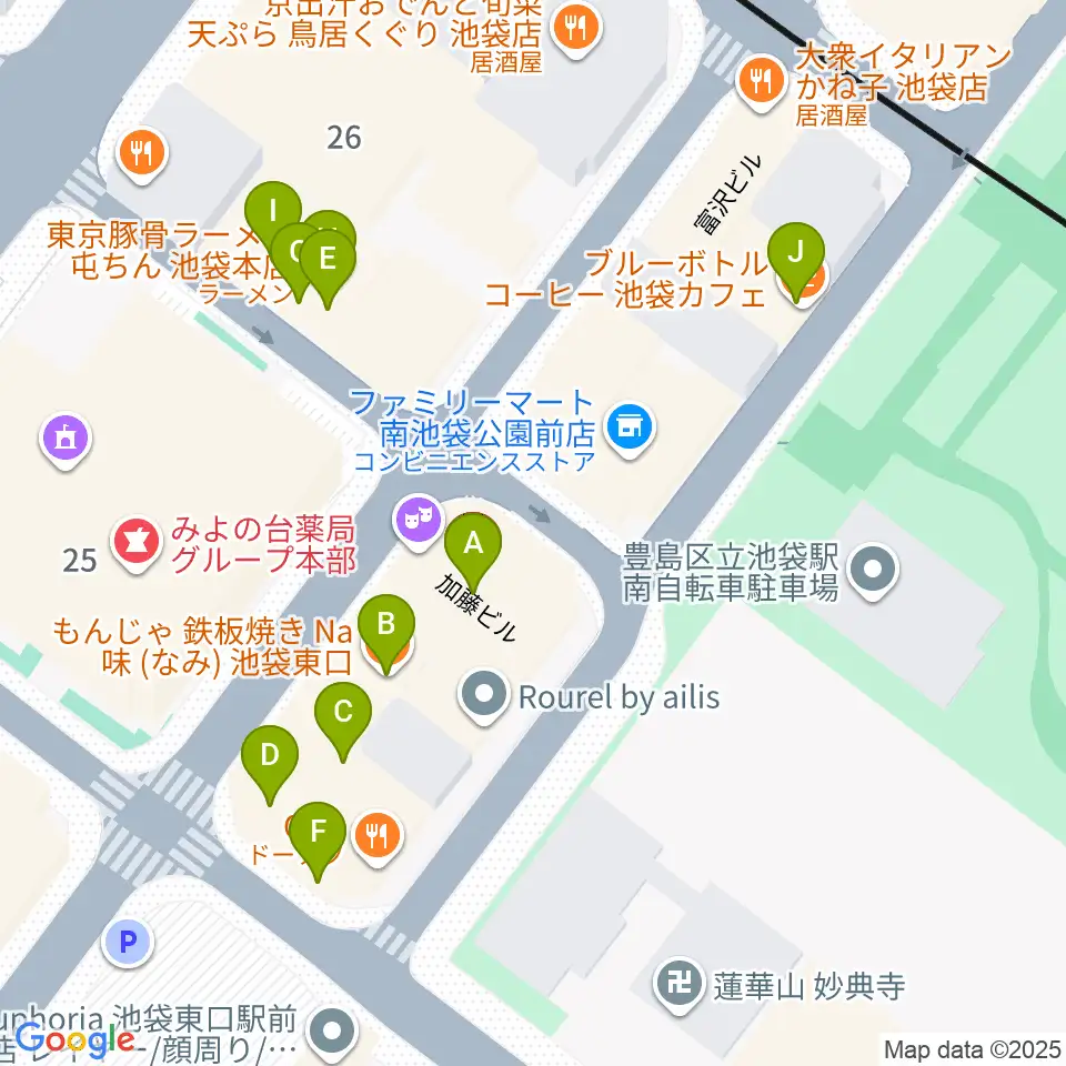 アカペラスタジオBASS ON TOP池袋東口店周辺のファミレス・ファーストフード一覧地図