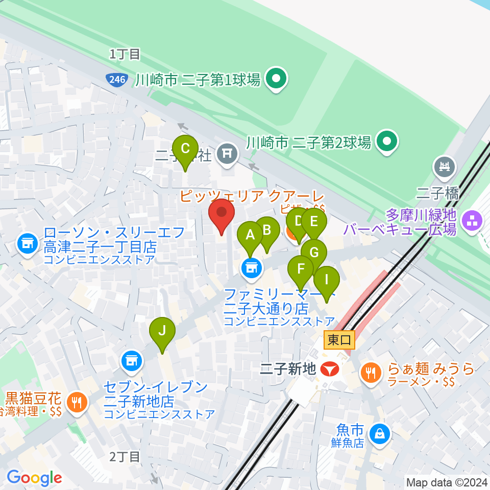 ふたこ音楽館周辺のファミレス・ファーストフード一覧地図