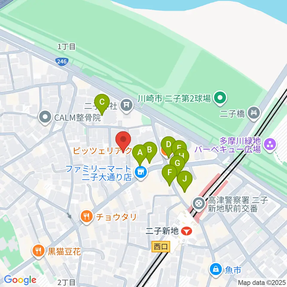 ふたこ音楽館周辺のファミレス・ファーストフード一覧地図