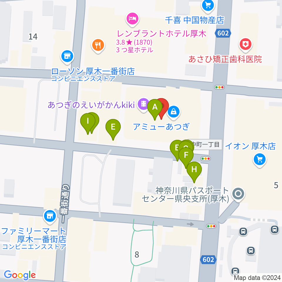 あつぎのえいがかんkiki周辺のファミレス・ファーストフード一覧地図