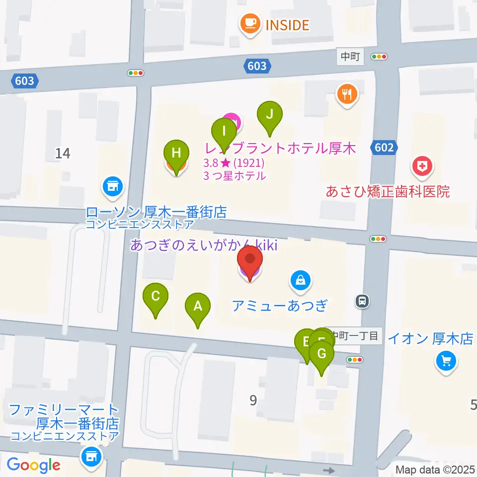 あつぎのえいがかんkiki周辺のファミレス・ファーストフード一覧地図