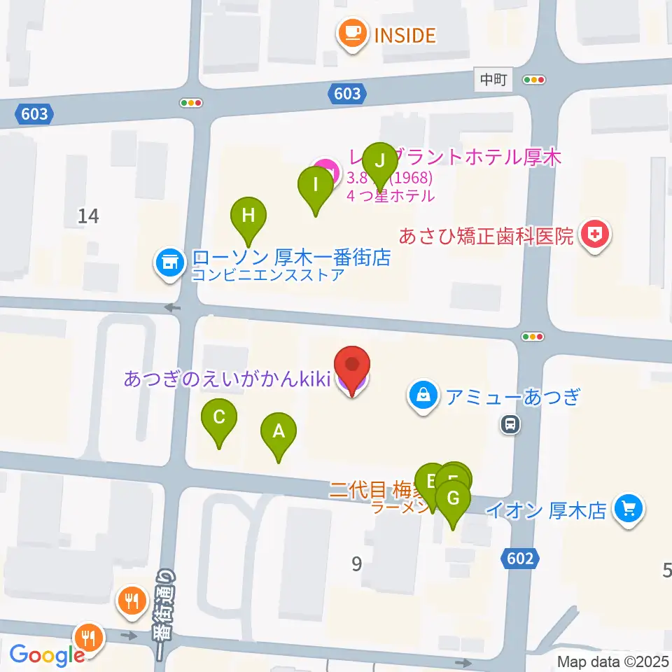 あつぎのえいがかんkiki周辺のファミレス・ファーストフード一覧地図
