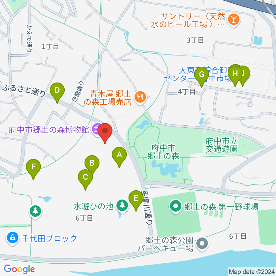 府中市郷土の森博物館周辺のファミレス・ファーストフード一覧地図