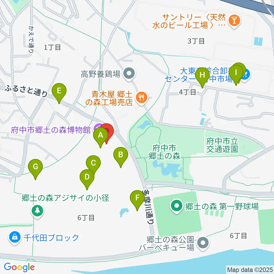 府中市郷土の森博物館周辺のファミレス・ファーストフード一覧地図