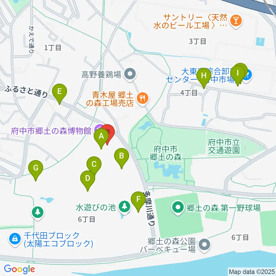 府中市郷土の森博物館周辺のファミレス・ファーストフード一覧地図