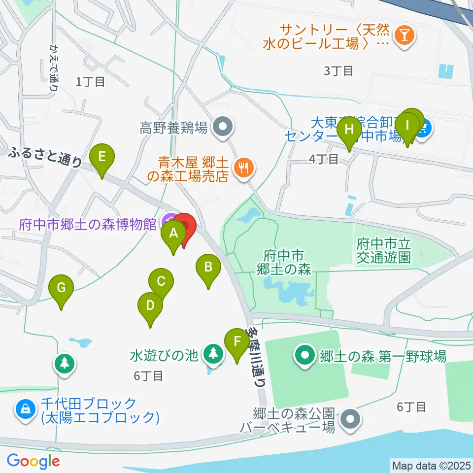 府中市郷土の森博物館周辺のファミレス・ファーストフード一覧地図