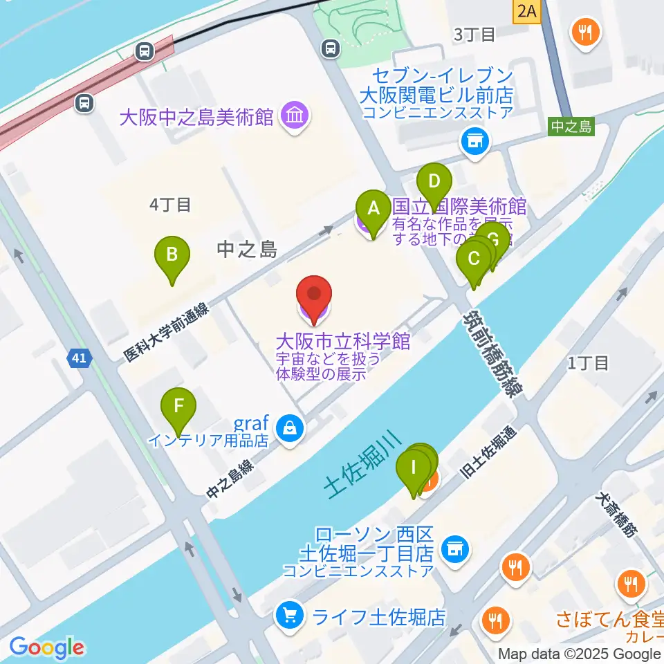 大阪市立科学館周辺のファミレス・ファーストフード一覧地図