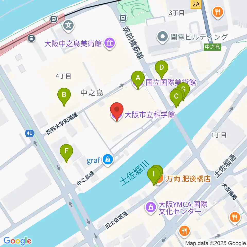 大阪市立科学館周辺のファミレス・ファーストフード一覧地図