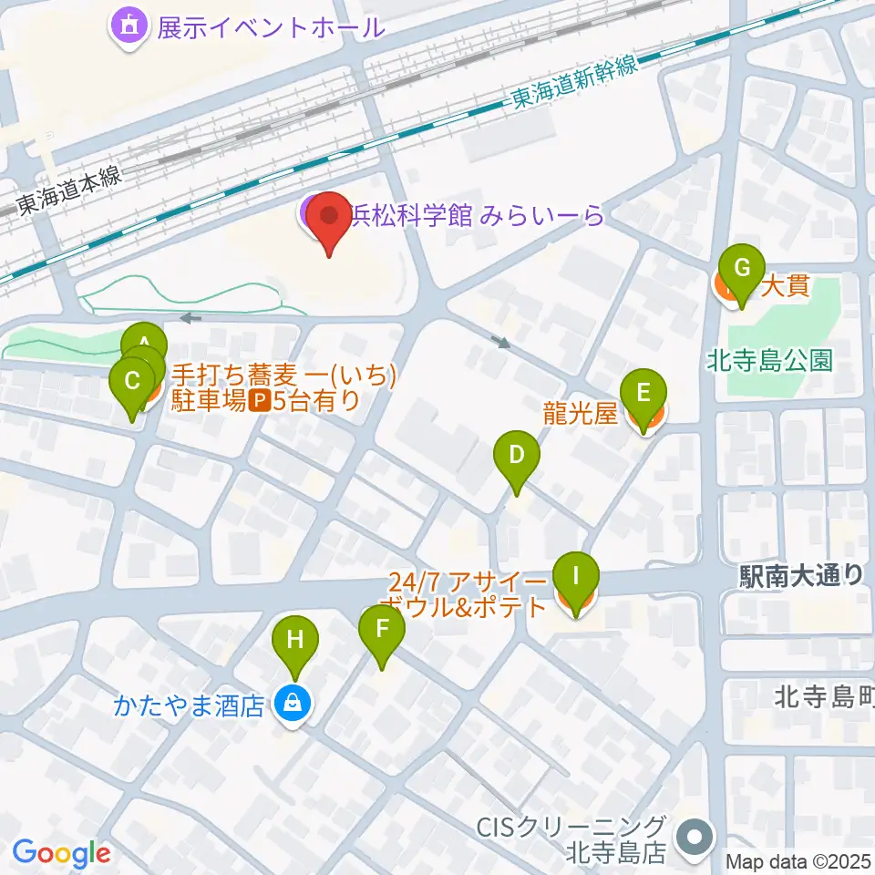 浜松科学館周辺のファミレス・ファーストフード一覧地図