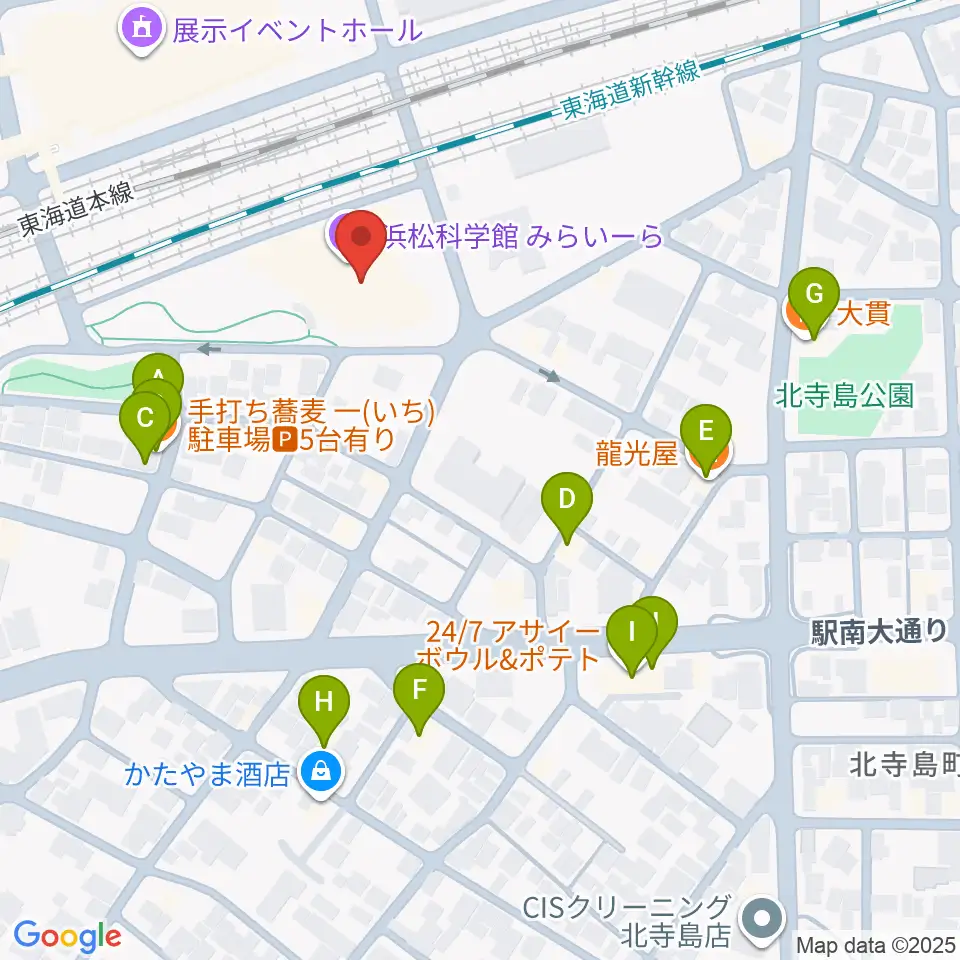 浜松科学館周辺のファミレス・ファーストフード一覧地図