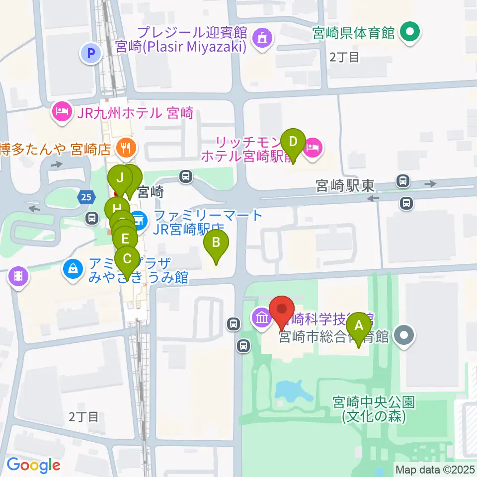 宮崎科学技術館周辺のファミレス・ファーストフード一覧地図