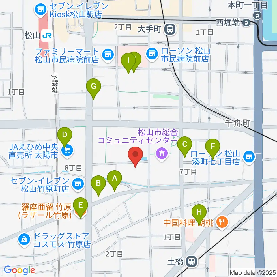 松山コスモシアター周辺のファミレス・ファーストフード一覧地図