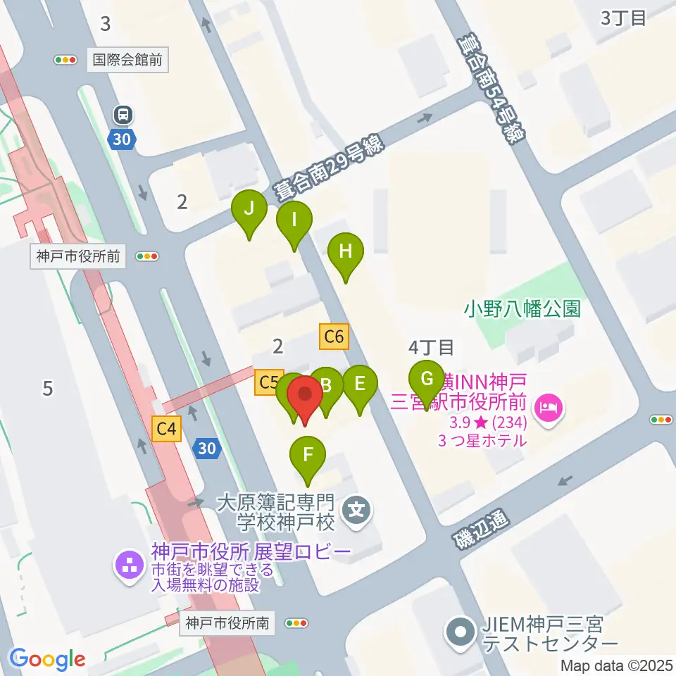 プラスミュージック神戸三宮周辺のファミレス・ファーストフード一覧地図