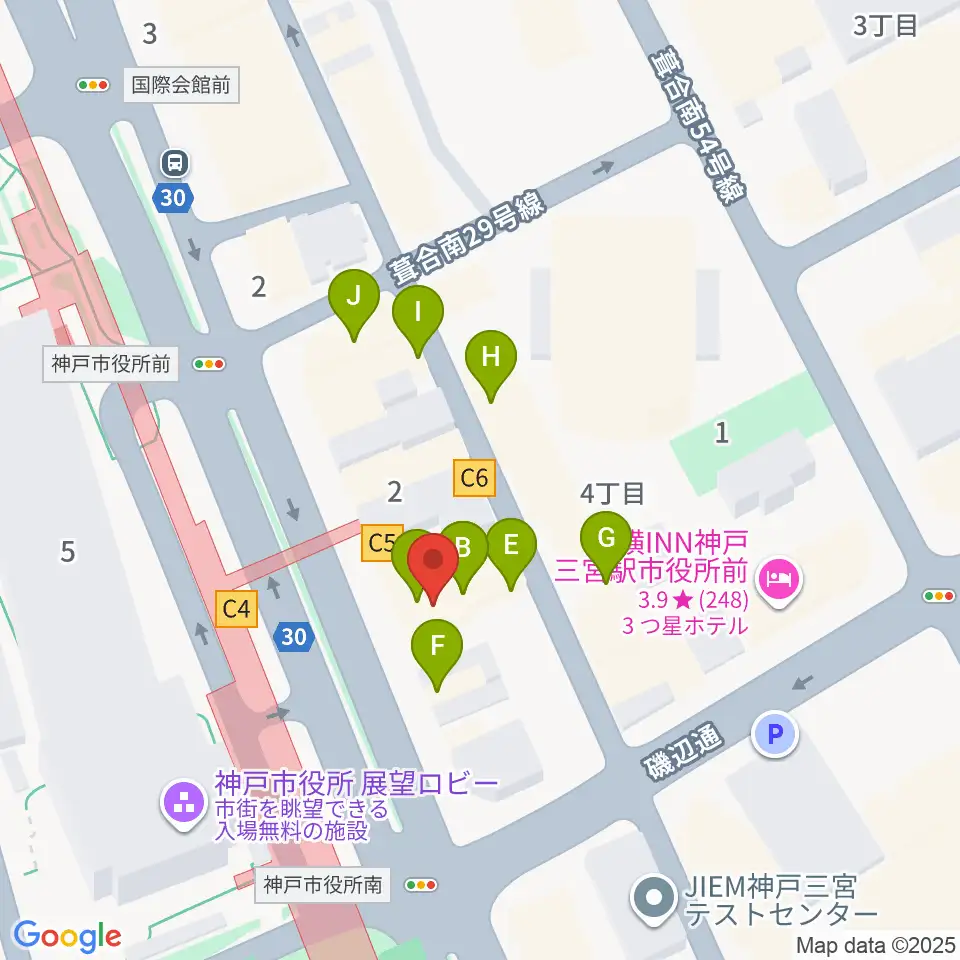 プラスミュージック神戸三宮周辺のファミレス・ファーストフード一覧地図