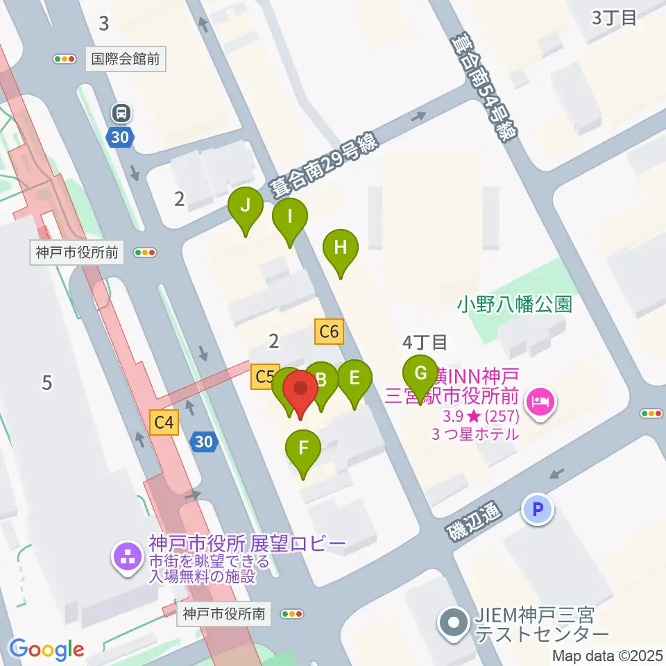 プラスミュージック神戸三宮周辺のファミレス・ファーストフード一覧地図