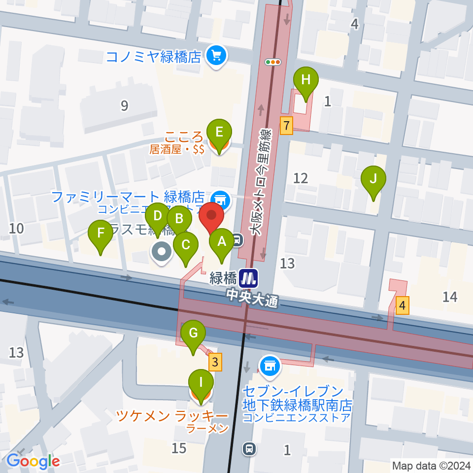 緑橋 戦国大統領周辺のファミレス・ファーストフード一覧地図