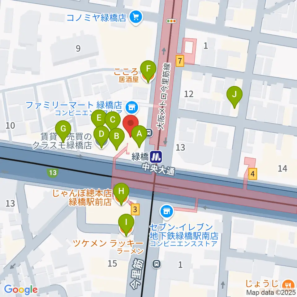 大阪緑橋 戦国大統領周辺のファミレス・ファーストフード一覧地図