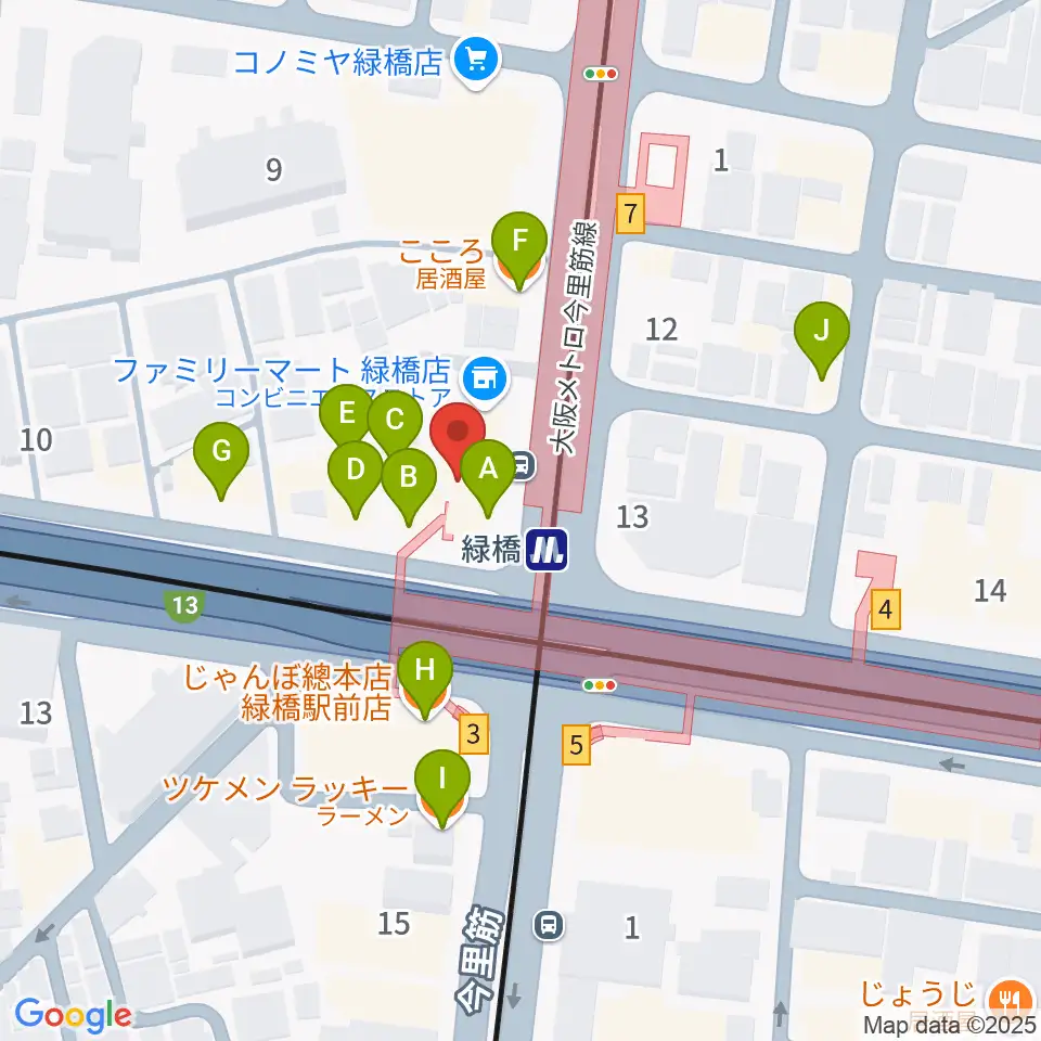 大阪緑橋 戦国大統領周辺のファミレス・ファーストフード一覧地図