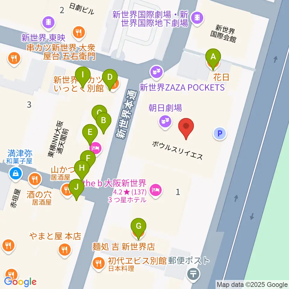 新世界ZAZA周辺のファミレス・ファーストフード一覧地図