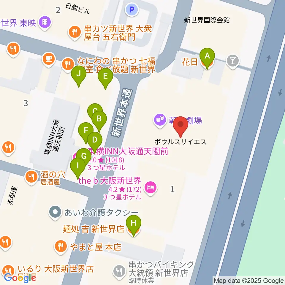 新世界ZAZA周辺のファミレス・ファーストフード一覧地図