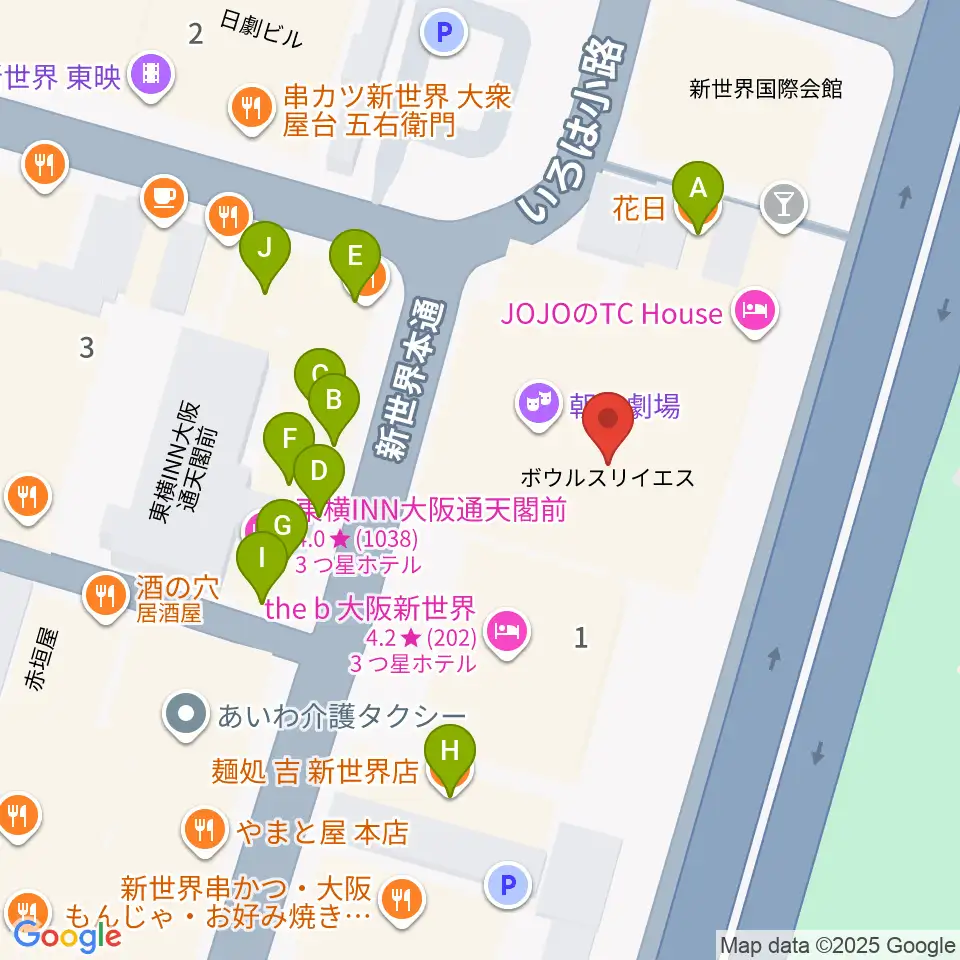 新世界ZAZA周辺のファミレス・ファーストフード一覧地図
