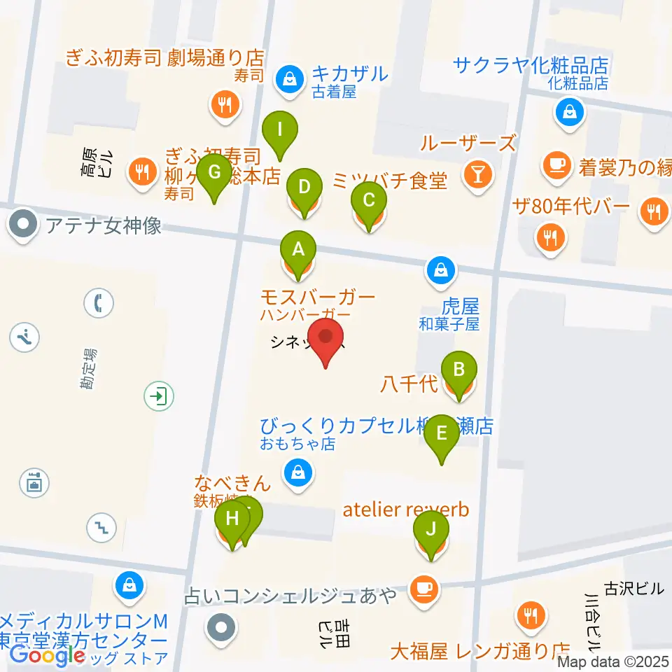 ぎふ葵劇場周辺のファミレス・ファーストフード一覧地図