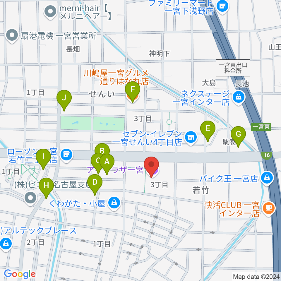 アイプラザ一宮周辺のファミレス・ファーストフード一覧地図