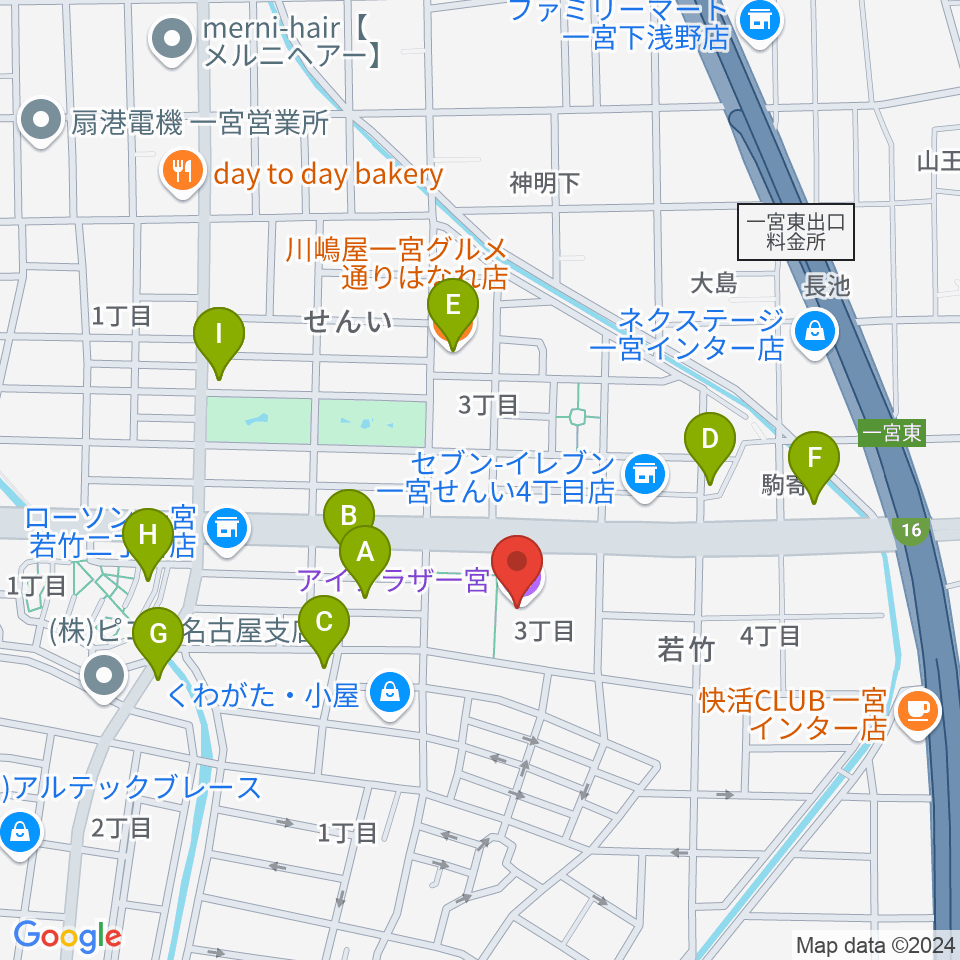 アイプラザ一宮周辺のファミレス・ファーストフード一覧地図